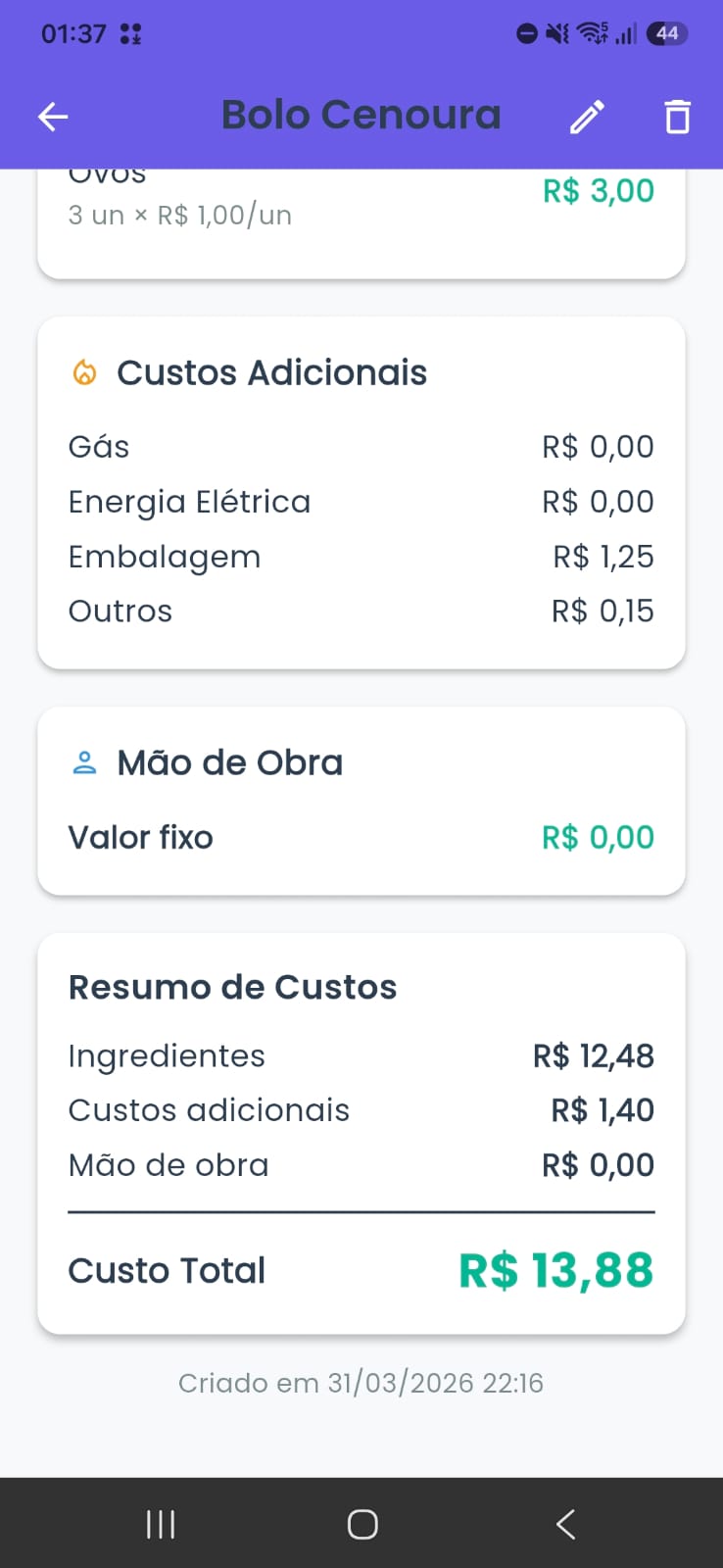 Calculadora de Custo CakeApp