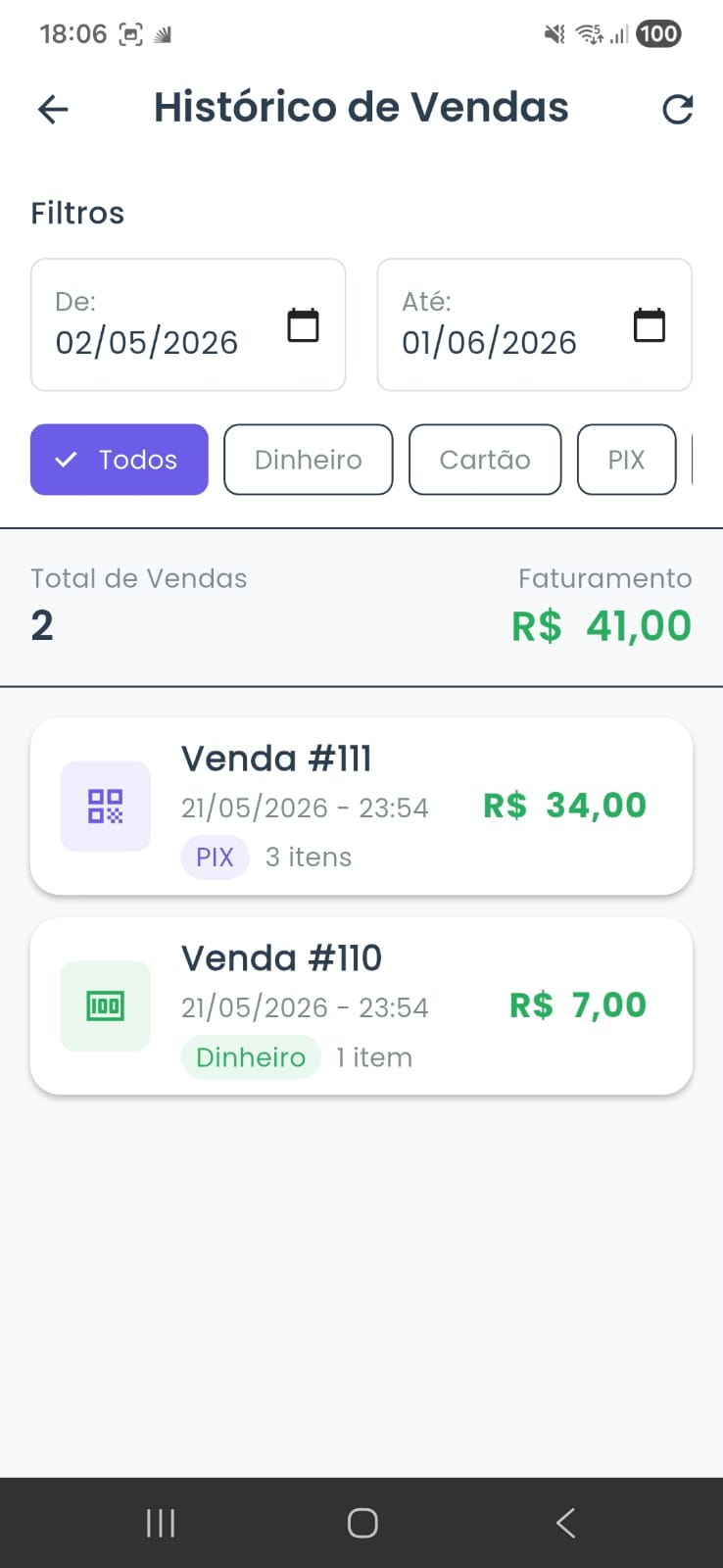 Tela de Histórico